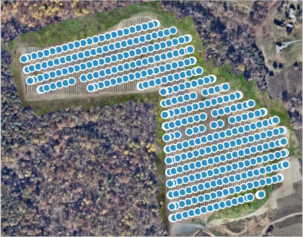 Drone mapping of solar construction site with points